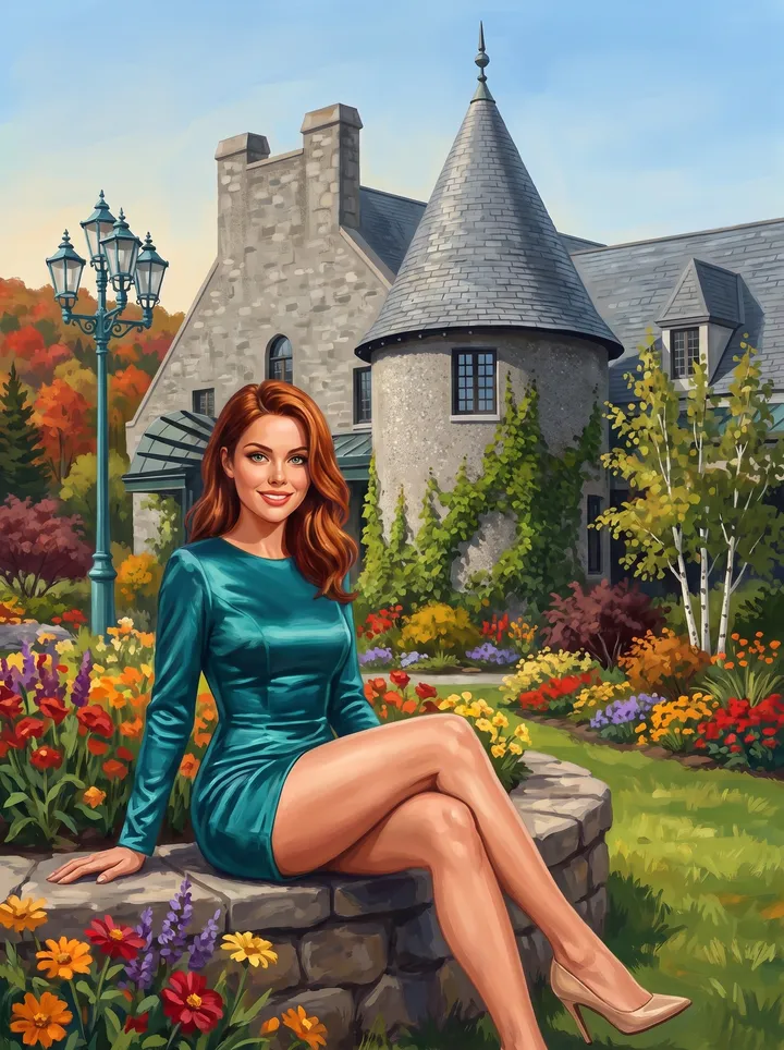Jeune femme au jardin, devant la tour du casino