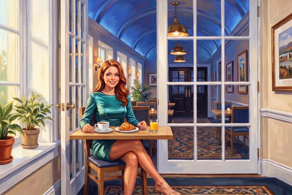 Jeune femme au Bellerive Café du Manoir Richelieu